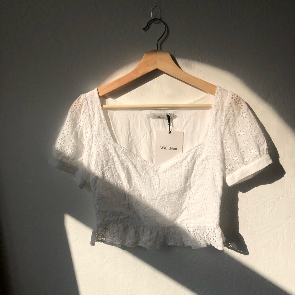 With jean anouk eyelet crop top